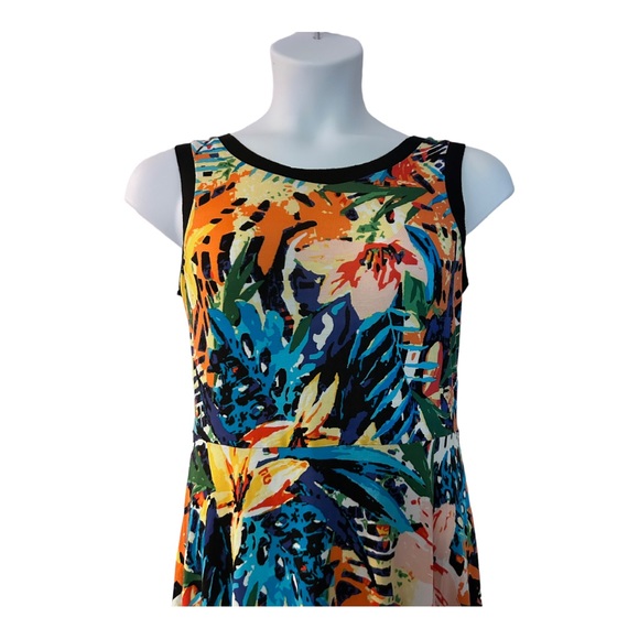 Midnight Velvet T-Shirt Knit Colorful Tropical Floral Lettuce Hem Tank Dress - Picture 8 of 12